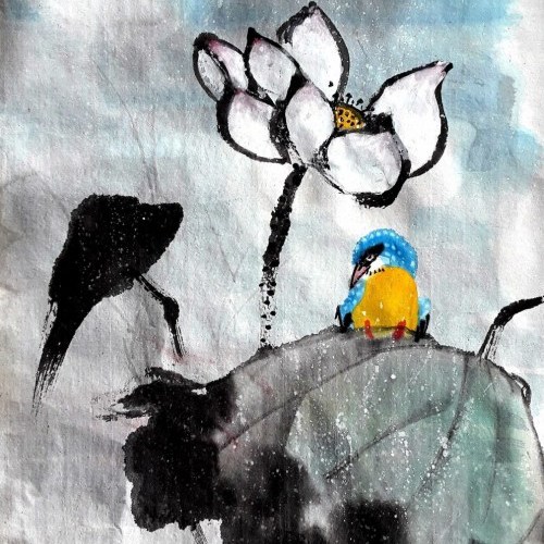 Kingfisher and Lotus by Claire Seaton 2017