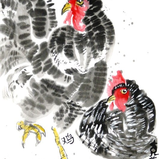 Rooster and Chicken by Claire Seaton