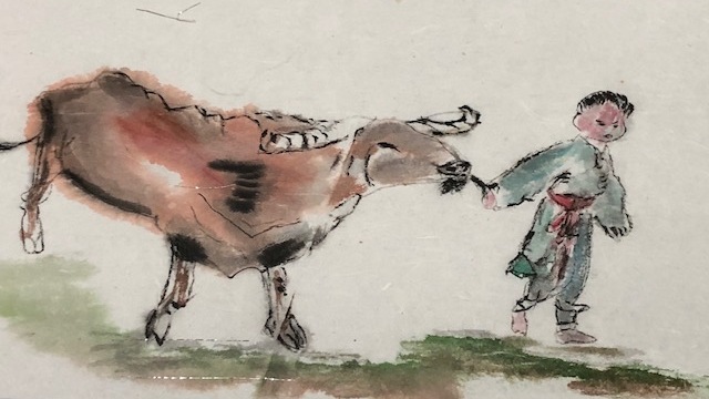 Ox and boy by Janice Biscoe 2020