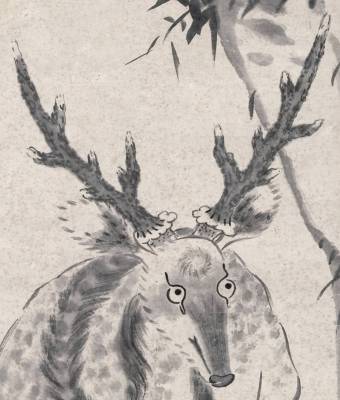 Antlers - Lingzhi and Deer detail - Bada Shanren