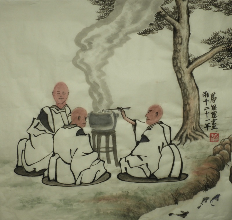 3 monks and fish - P Maslowski 2021