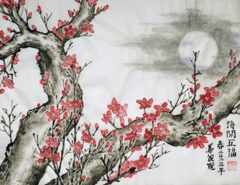 Plum Blossom by Moonlight - Happy Chinese New Year - P Maslowski 2023