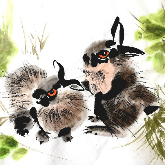 Two rabbits after Mirko Hanak - C Seaton 2022